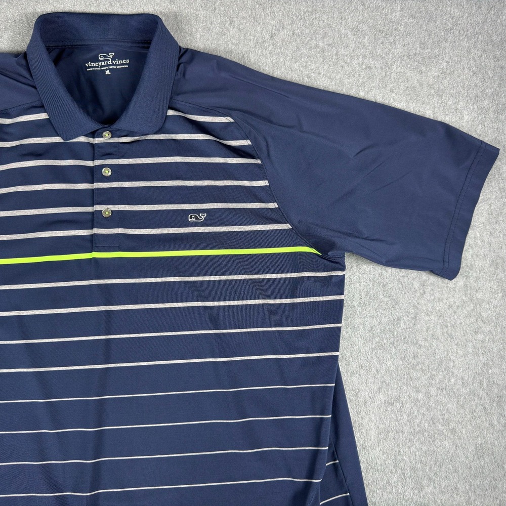 Vineyard Vines Men's XL Performance Polo Navy Blue Green Stripe Golf